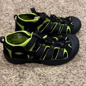 KEEN Kids Black and Neon Green Sandals